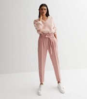 New Look Mid Pink High Tie Waist Trousers